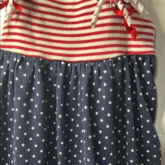 Navy Polka Dot Kids Dress with Red Stripes - Picture 4 of 9